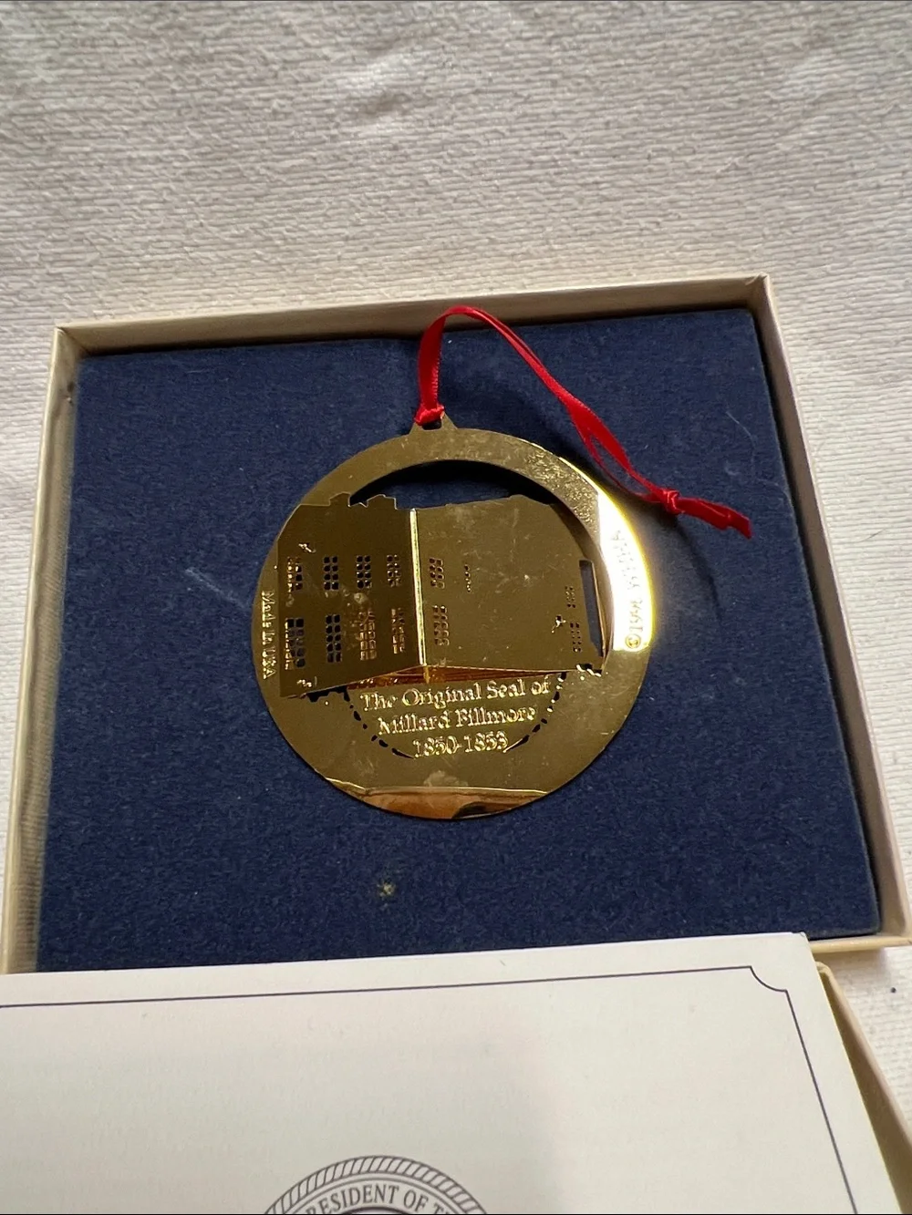 The White House Gold Presidential Seal Holiday Ornament - Gold & Red 1996